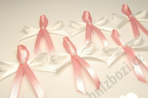 Svatební vývazek s perličkou - bílá, růžová (1 ks)