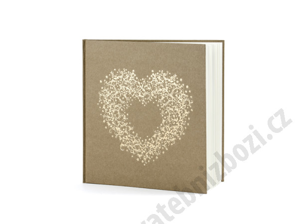 Svatební kniha 21 x 19,7 cm - kraft / zlaté srdce ( 1 ks )
