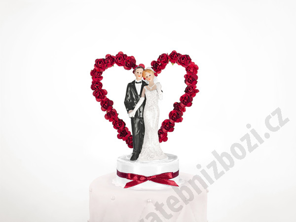 Figurky na dort - Srdce z rudých růží (1 ks)