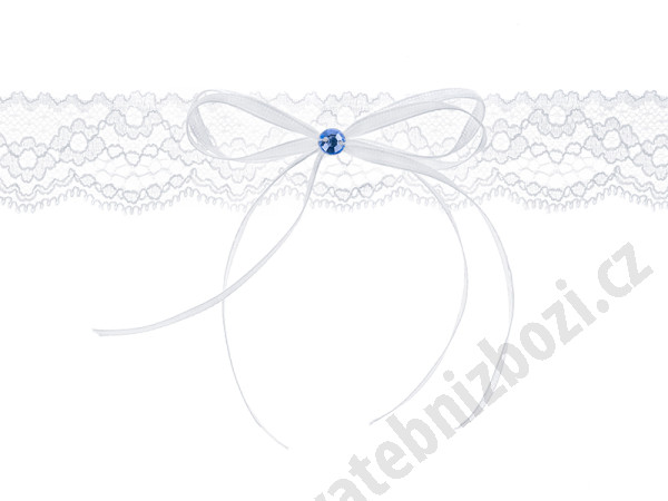 Svatební podvazek - bílá krajka, mašlička (1 ks)
