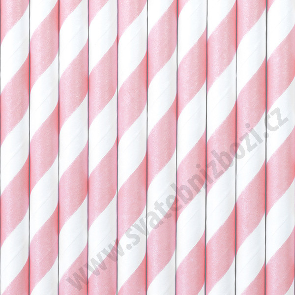 Papírové brčko s pruhy - růžová / bílá ( 10 ks / bal )