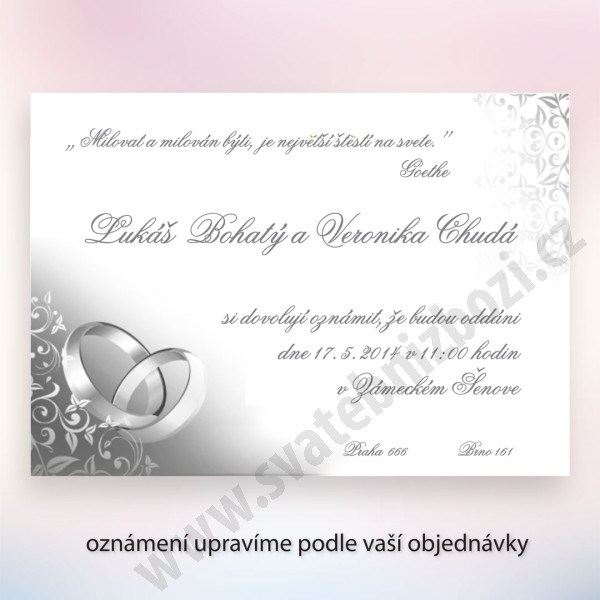 Svatební oznámení - Stříbrné prsteny