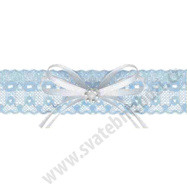 Svatební podvazek z elastické krajky - světle modrá - mašlička (1ks)