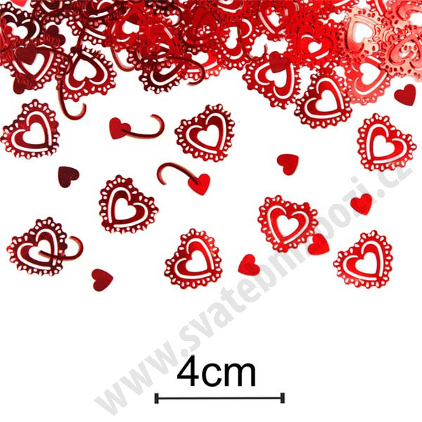 Vysekávané konfety Srdce - červená metalická ( 15 g/bal )