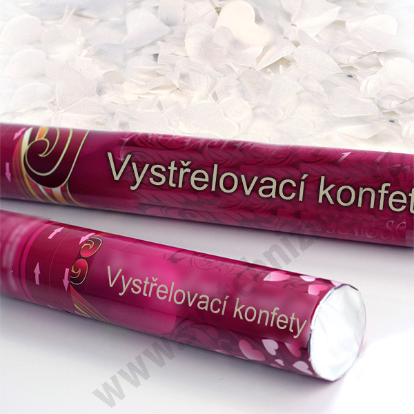 Vystřelovací konfety LONG 60cm - bílé plátky růží (1ks)