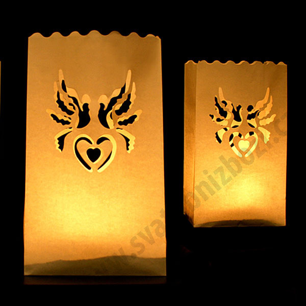 Dekorativní svítilny - papírové lucerny 15x27x9 cm - Hrdličky (10 ks/bal)