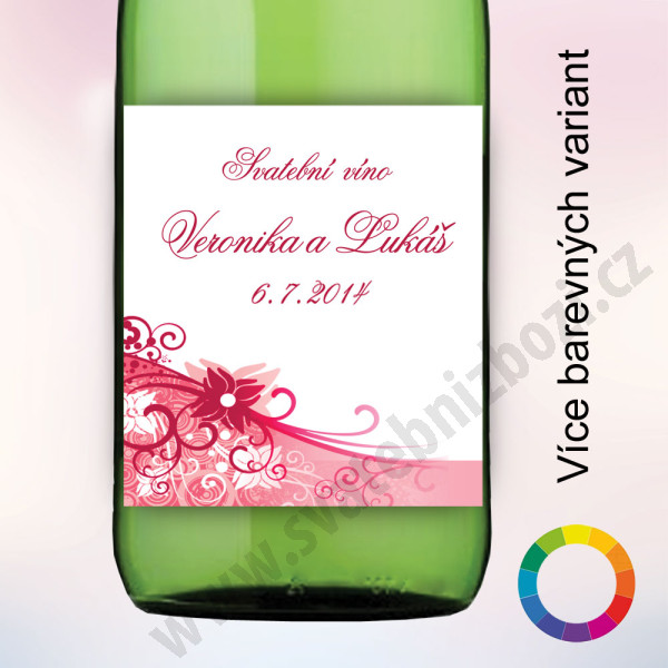 Etiketa na víno KVÍTEK 9 x 10 cm - více barev (6 ks/bal)