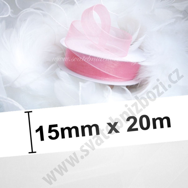 Stuha šifonová - růžová (15 mm, 20 m)