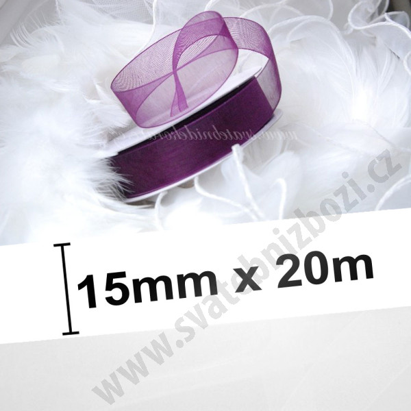 Stuha šifonová - tmavě fialová (15 mm, 20 m)