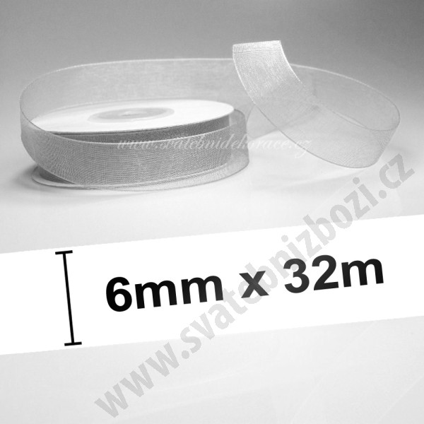 Stuha šifonová - šedá (6 mm, 32 m)