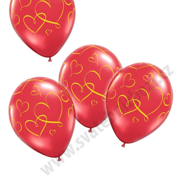 Balonek Romantická srdce , červený ( 5 ks/bal)