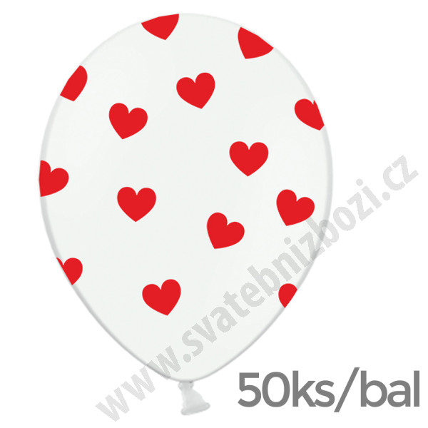Balonky SRDÍČKA - Ø 30 cm - bílá / bordó (50 ks / bal)