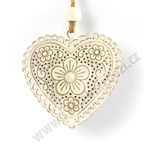 Metalové srdce - Srdce 6,5 cm - bílá (1 ks)