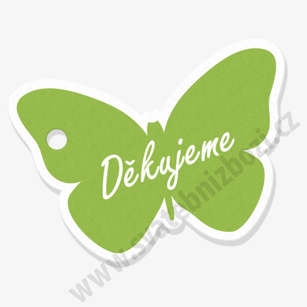 Visačka - motýl 4 x 4 cm - Děkujeme - zelená (18 ks/bal)