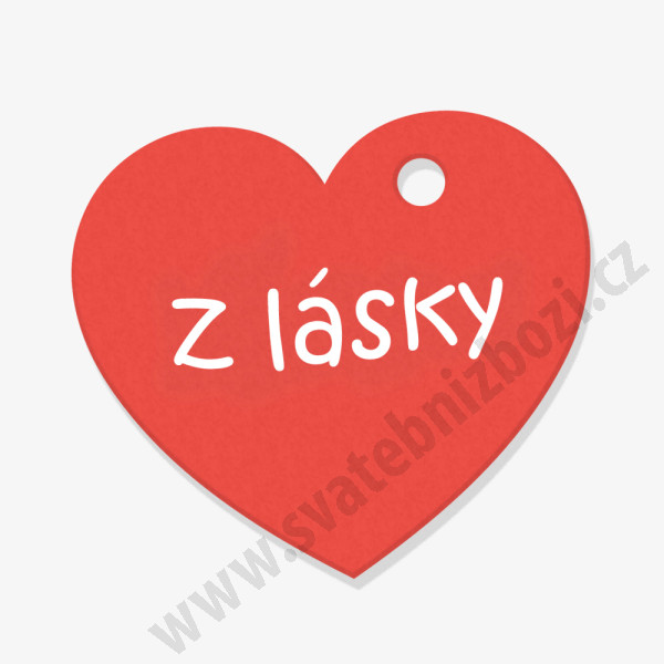 Visačka - srdce 4 x 3,5 cm - Z lásky (24 ks/bal)