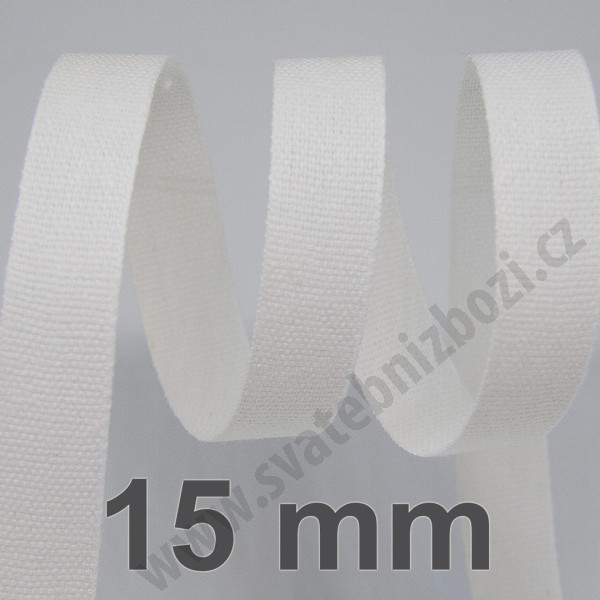 Bavlněná stuha - Cordula 15 mm - bílá 101 (20 m)