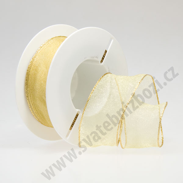 Organzová stuha s drátkem ORINOCO - zlatá + zlatá (40 mm, 25 m/rol)