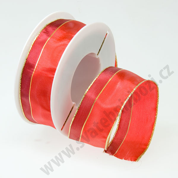 Dekorační stuha s drátkem SHIMI - červená  + bordó (40 mm, 20 m) 