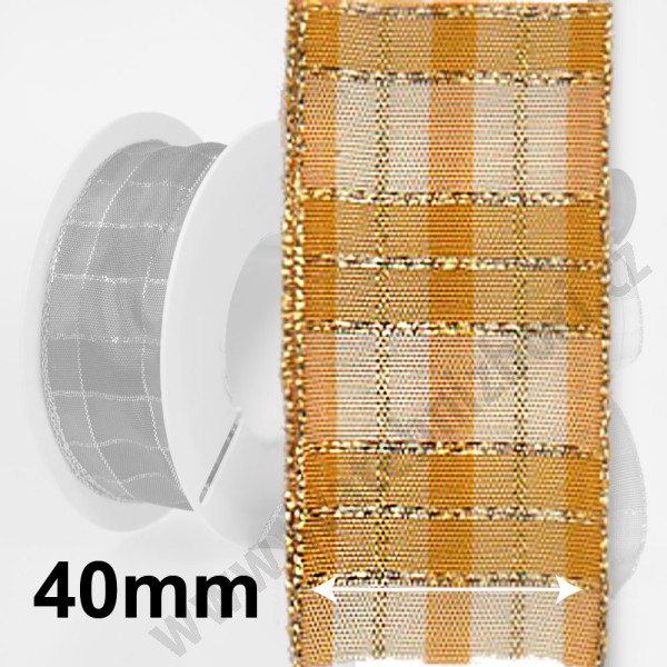 Dekorační stuha s drátkem KILT - zlatá / zlatá (40 mm, 20 m) 