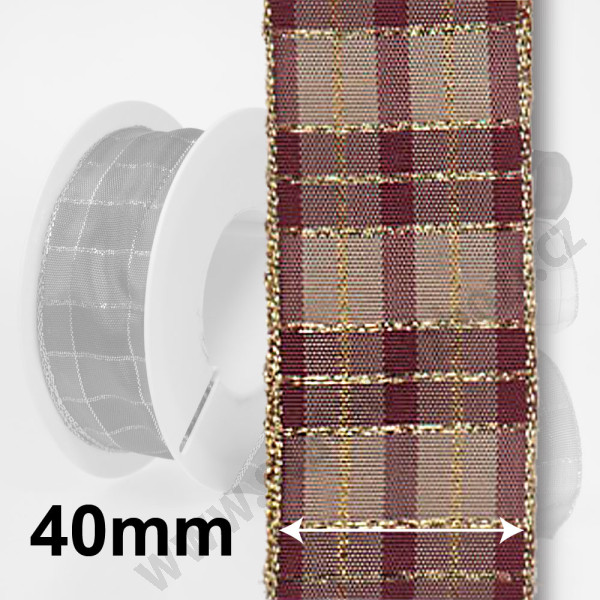 Dekorační stuha s drátkem KILT - fialová / zlatá (40 mm, 20 m) 