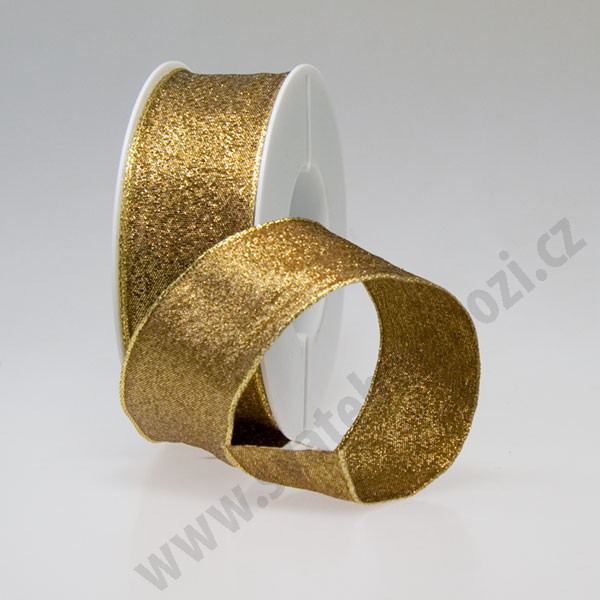 Dekorační stuha brokátová s drátkem BRACETO - tmavě zlatá (40 mm, 25 m/rol)