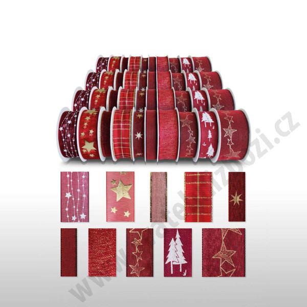 Vánoční stuhy - bordočervené variace (10 rolí/set)