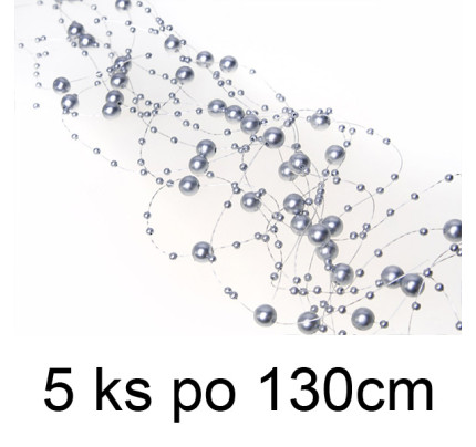 Perličková girlanda 1,3m - stříbrná ( 5 ks/bal )