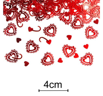 Vysekávané konfety Srdce - červená metalická ( 15 g/bal )
