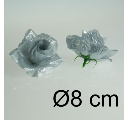 Umělá růže textilní Ø8 cm - stříbrná