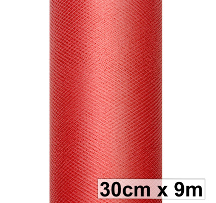 Svatební tyl, šíře 30 cm - červená ( 9 m/rol )
