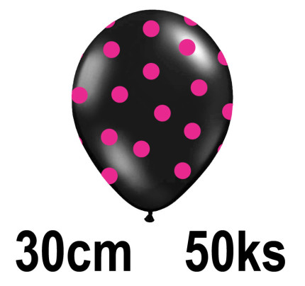 Balonek s puntíky - Ø 30 cm - černá / malinová ( 50 ks/bal )