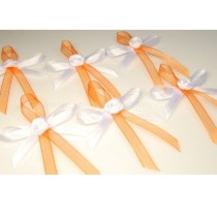 Svatební vývazky s růžičkou - bílá, oranžová (1 ks)
