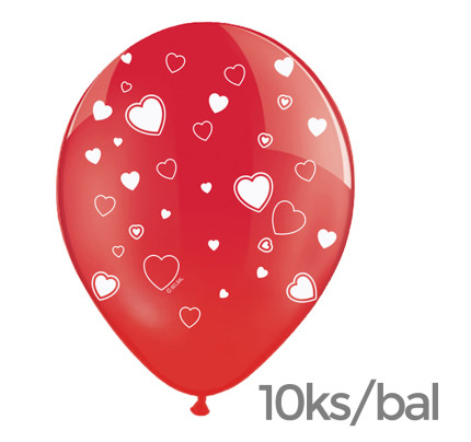 Balonky SRDÍČKA - Ø 30 cm - červená/bílá ( 10 ks/bal )