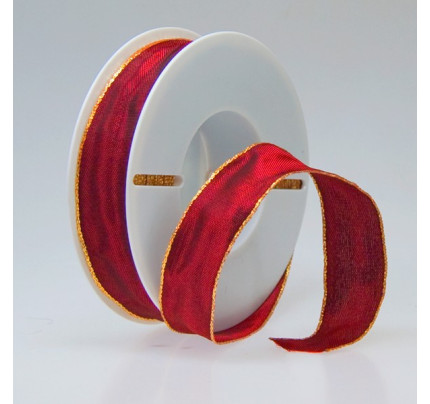 Dekorační stuha acetová s drátkem ACETO - červená + zlatá (25 mm, 25 m/rol)