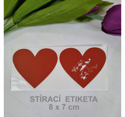 Stírací samolepka srdce 8 x 7 cm - červená (2 ks / bal)